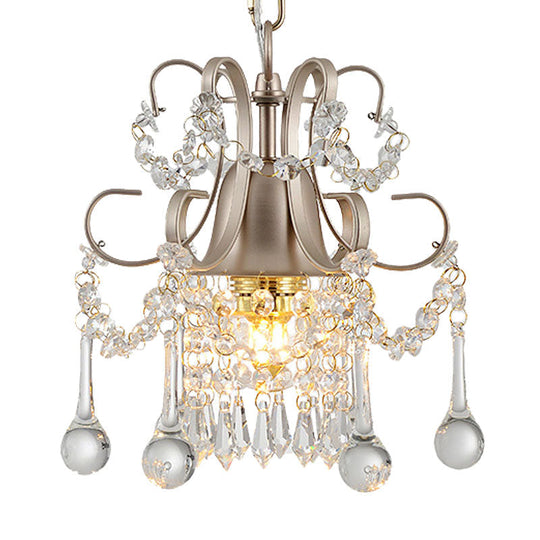 Curving Arm Crystal Teardrop Chandelier For Living Room - Champagne