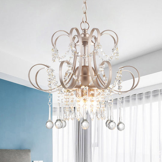 Curving Arm Crystal Teardrop Chandelier For Living Room - Champagne 3 /