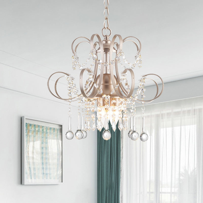 Curving Arm Crystal Teardrop Chandelier For Living Room - Champagne