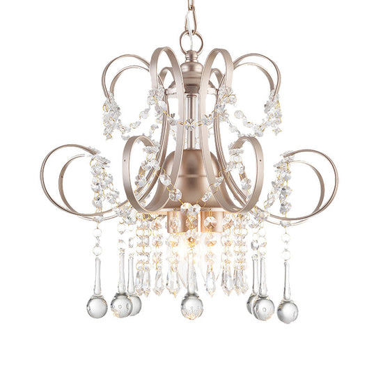 Curving Arm Crystal Teardrop Chandelier For Living Room - Champagne