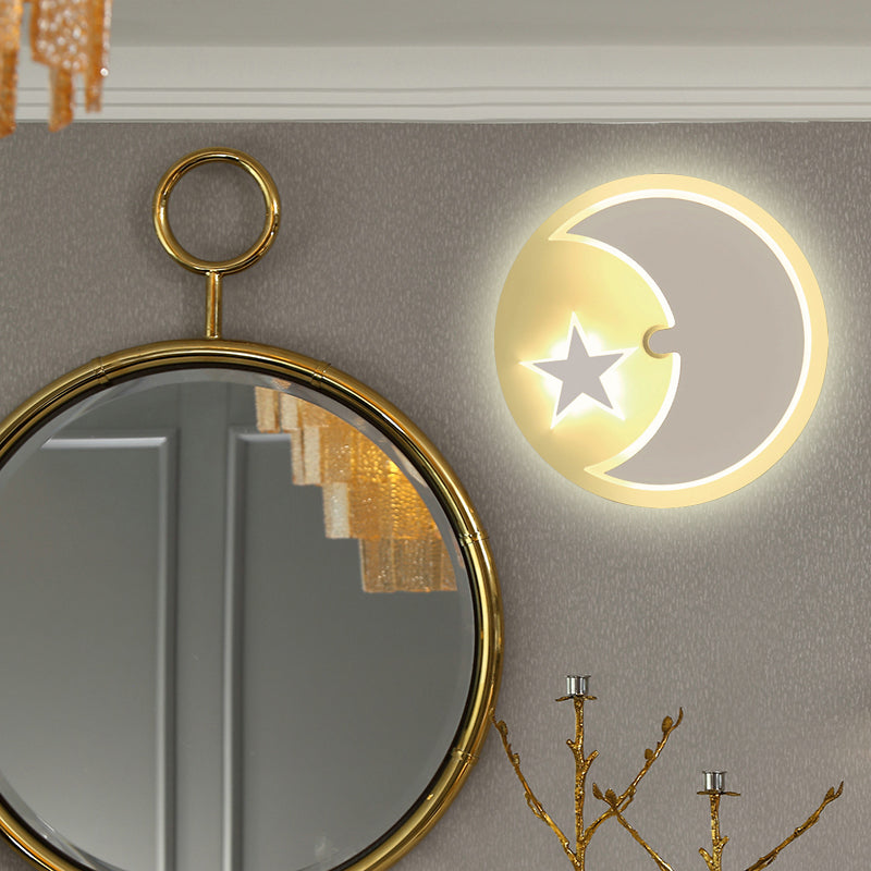 Modern Moon & Star Led Wall Sconce For Romantic Study Room Lighting White