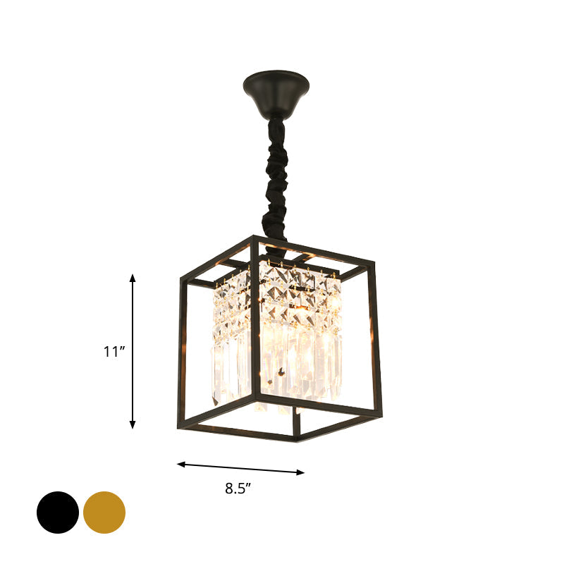 Crystal Cube Metal Cage Pendant Light For Dining Room Ceiling