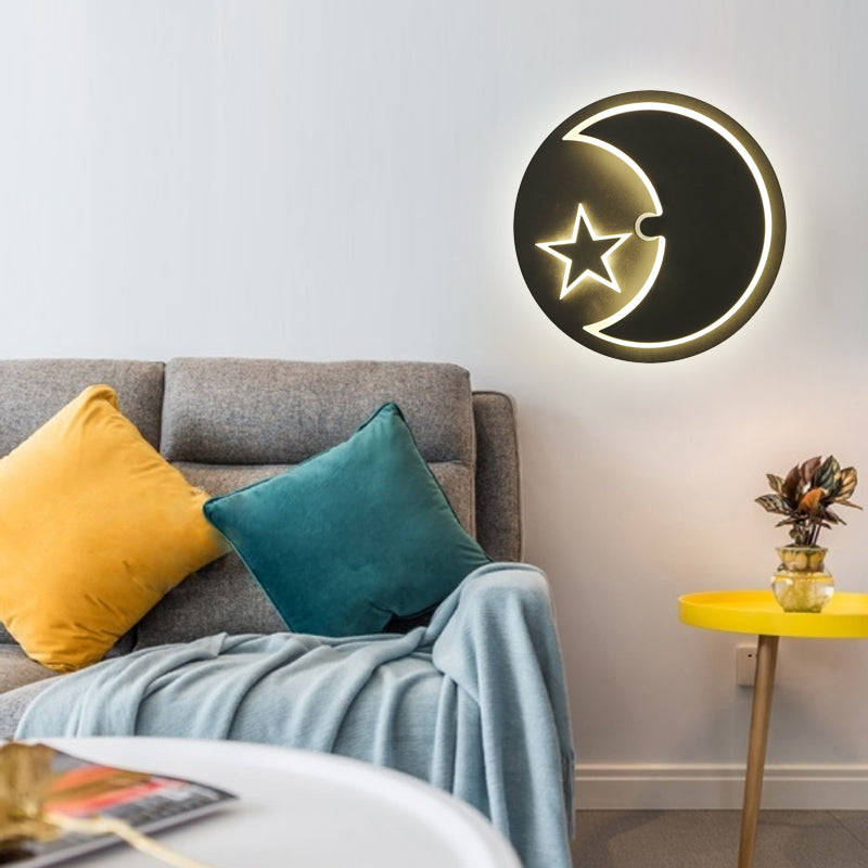 Modern Moon & Star Led Wall Sconce For Romantic Study Room Lighting Black