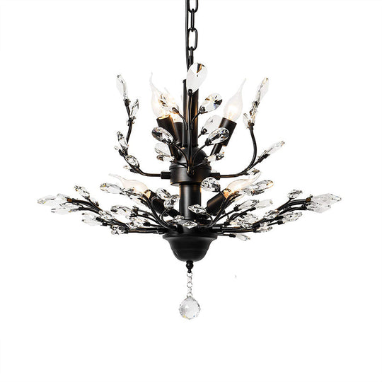 Bare Bulb Crystal Teardrop Chandelier With Metal Accents