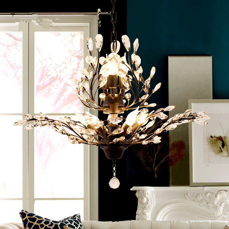 Bare Bulb Crystal Teardrop Chandelier With Metal Accents