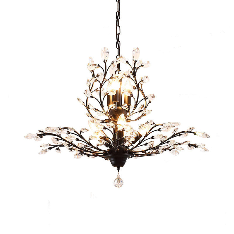 Bare Bulb Crystal Teardrop Chandelier With Metal Accents