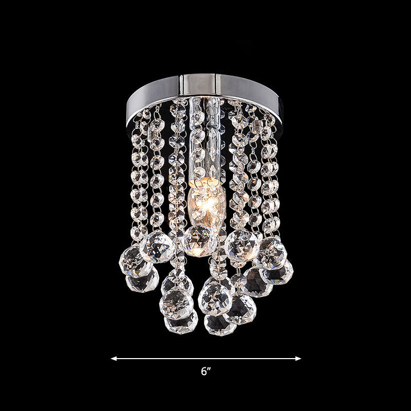 Crystal Ball Flush Mount Light With Chrome Finish For Hallway Ceiling