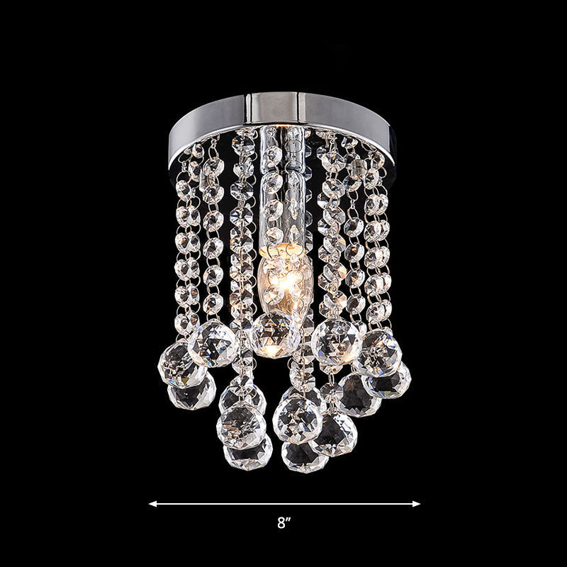 Crystal Ball Flush Mount Light With Chrome Finish For Hallway Ceiling