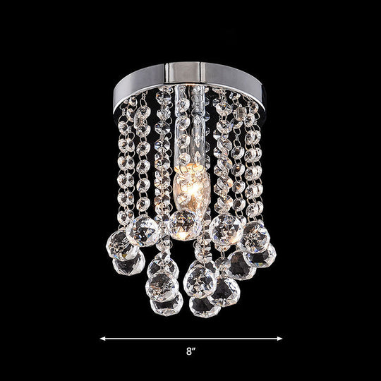 Crystal Ball Flush Mount Light With Chrome Finish For Hallway Ceiling