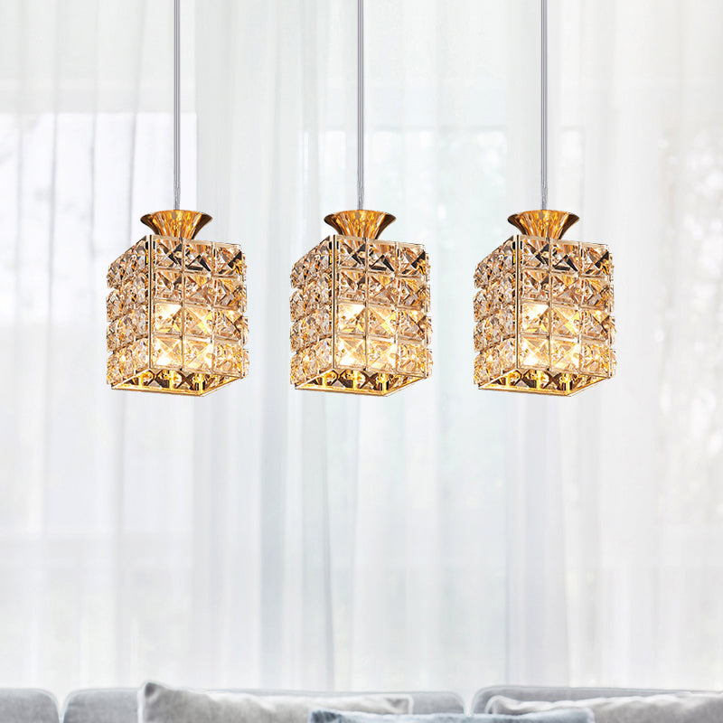 Crystal Island Pendant Light With 3-Lights And Cutout Linear Rectangle Shade