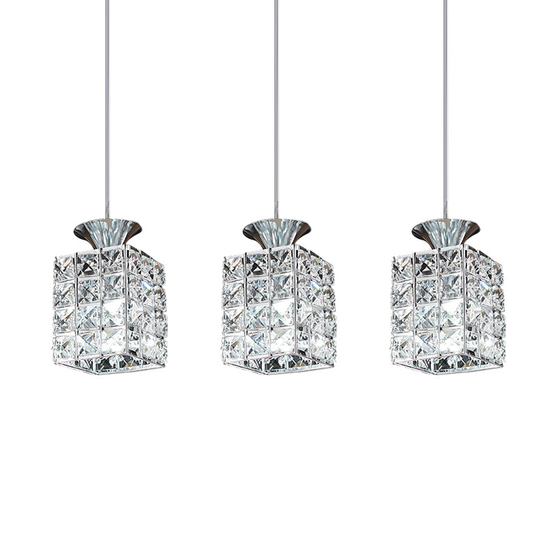 Crystal Island Pendant Light With 3-Lights And Cutout Linear Rectangle Shade