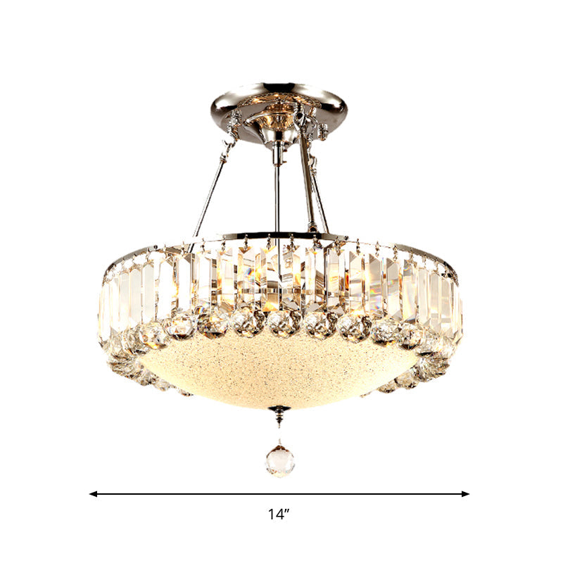 Cylinder Chrome Crystal Pendant Light With Frosted Glass Panel And Drop Accent