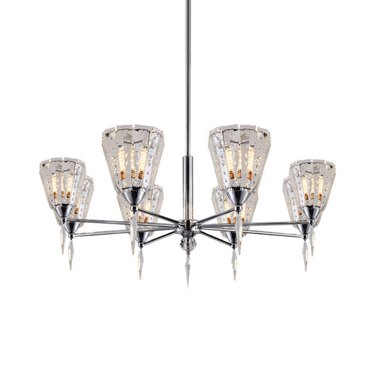 Clear Crystal Cone Shade Chandelier With Straight Metal Arms In Chrome 8 /