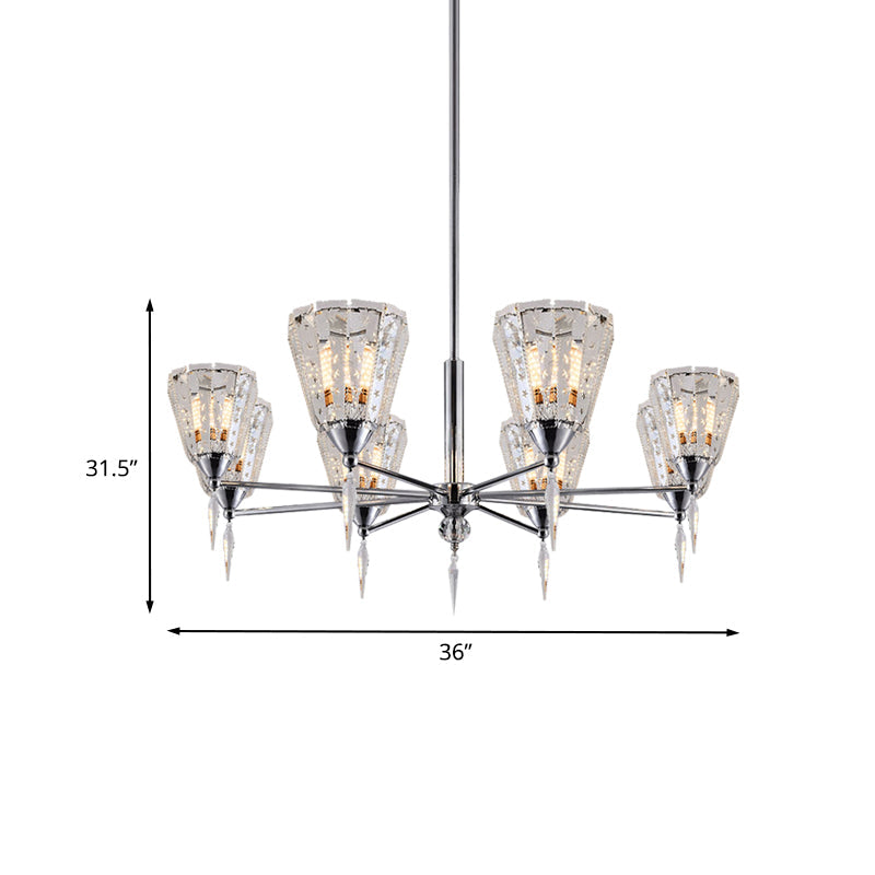 Clear Crystal Cone Shade Chandelier With Straight Metal Arms In Chrome