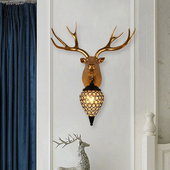 Black Crystal Metal Animal Wall Sconce With Hollow Cone Shade