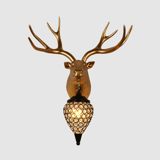 Black Crystal Metal Animal Wall Sconce With Hollow Cone Shade