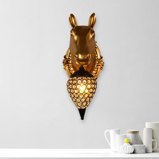 Black Crystal Metal Animal Wall Sconce With Hollow Cone Shade