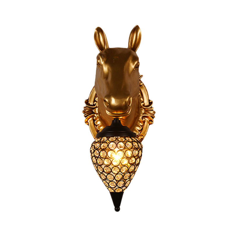 Black Crystal Metal Animal Wall Sconce With Hollow Cone Shade