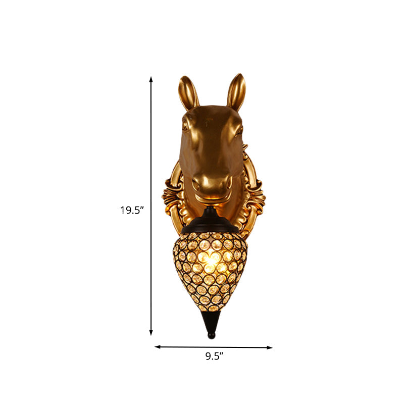 Black Crystal Metal Animal Wall Sconce With Hollow Cone Shade