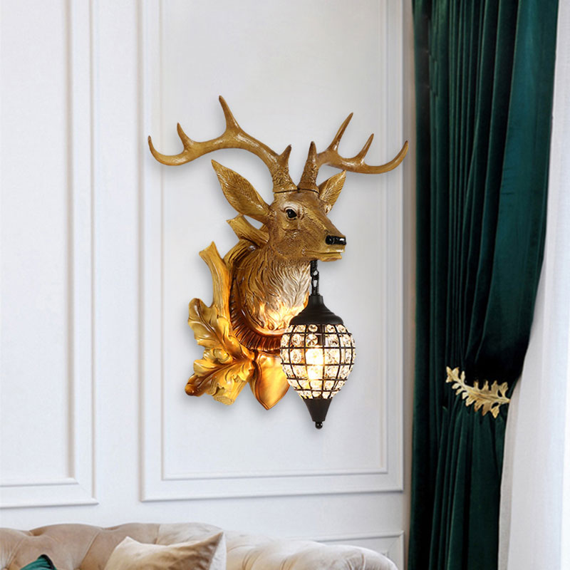 Metal Deer Wall Sconce With Crystal Mesh Cone Shade - Traditional Light