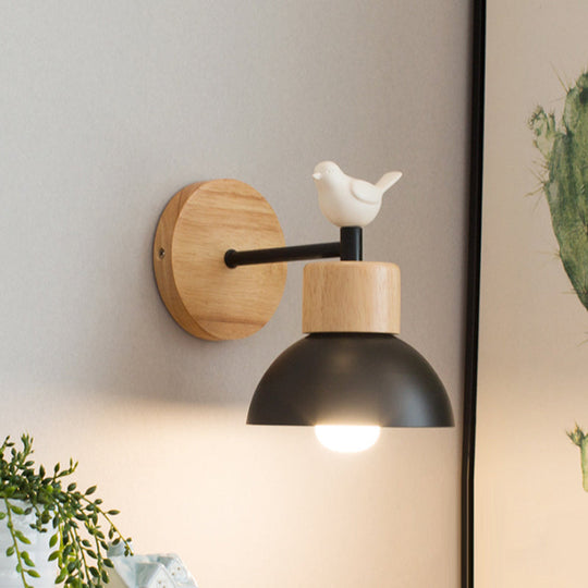 Nordic Style Bird Wall Sconce Light For Kids Bedroom Metal & Wood Design