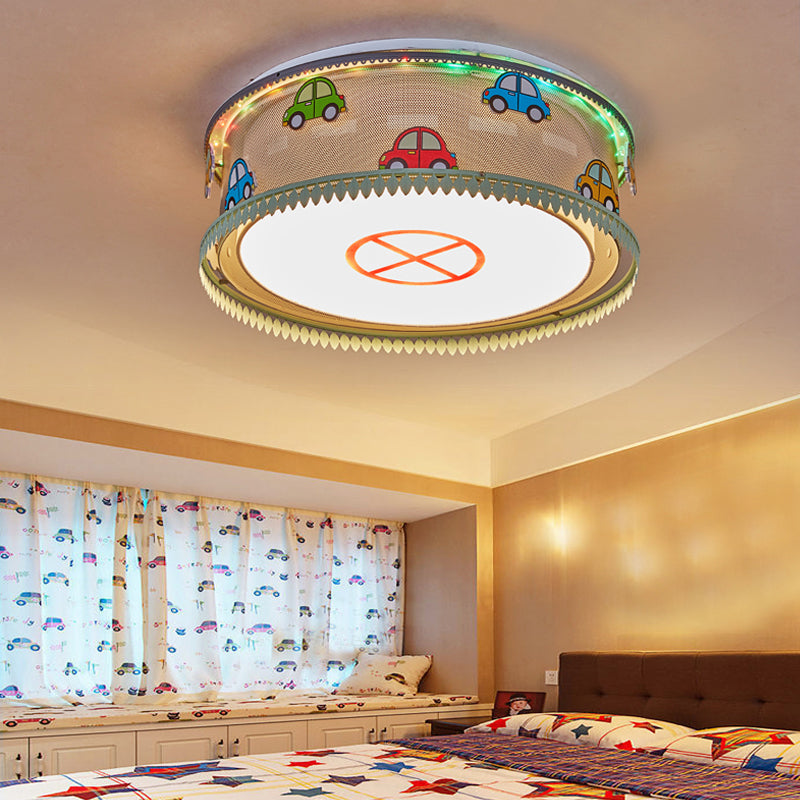 Kids Drum Bedroom Ceiling Light Fun Cartoon Design With Multi Color Flush Mount White / Warm