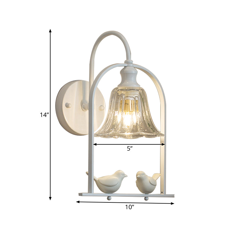 Bird Decor Led Wall Lamp - Creative Bell Sconce Light For Balcony Transparent Glass 1-Light