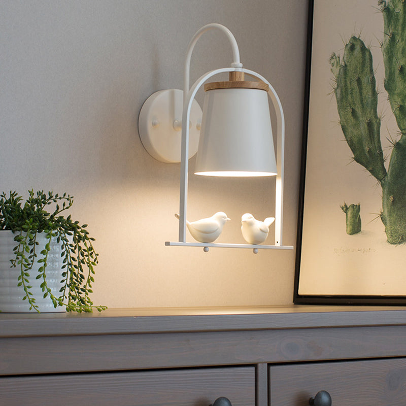 Nordic Trapezoid Metal Wall Sconce Light With Bird Accent - Perfect For Restaurants White