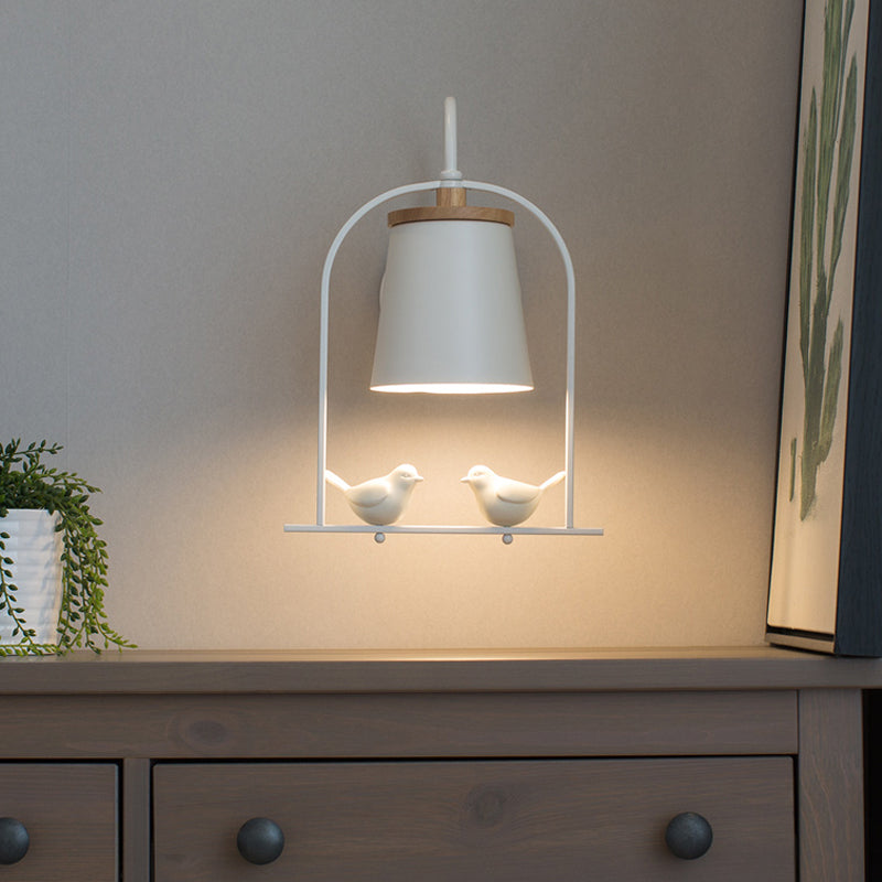 Nordic Trapezoid Metal Wall Sconce Light With Bird Accent - Perfect For Restaurants