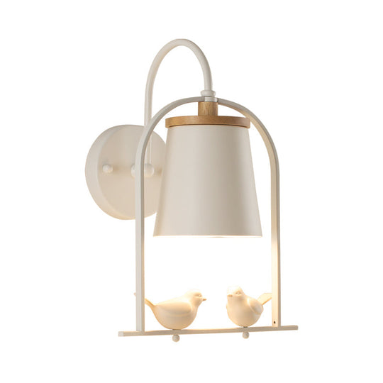 Nordic Trapezoid Metal Wall Sconce Light With Bird Accent - Perfect For Restaurants