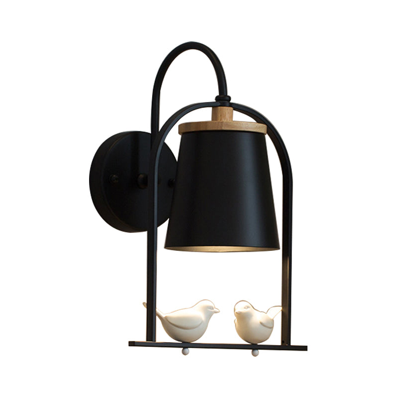 Nordic Trapezoid Metal Wall Sconce Light With Bird Accent - Perfect For Restaurants