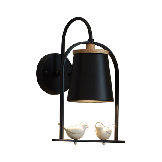 Nordic Trapezoid Metal Wall Sconce Light With Bird Accent - Perfect For Restaurants