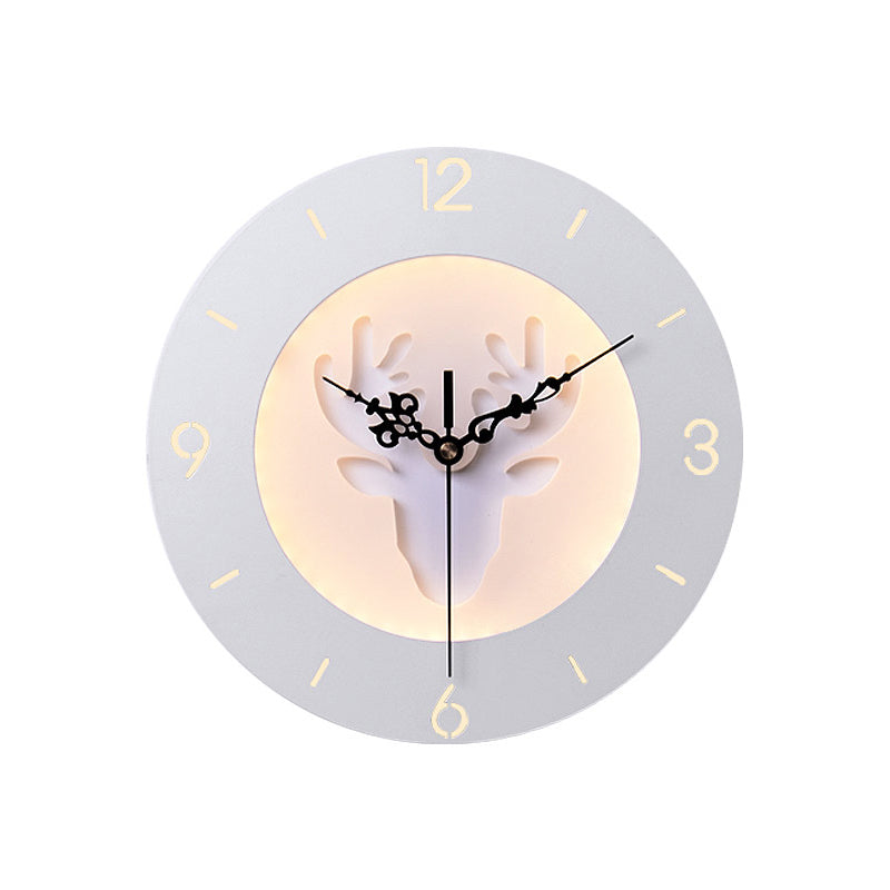 Modern Acrylic Antlers Wall Light With Led Clock - White For Office Or Bedroom