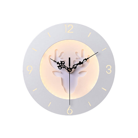 Modern Acrylic Antlers Wall Light With Led Clock - White For Office Or Bedroom