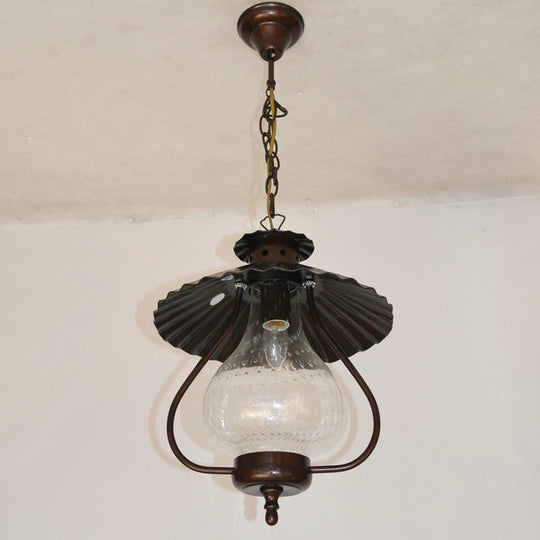 Vintage Crackle Glass Lantern Pendant Light - Clear 1-Light Ceiling Hanging Fixture