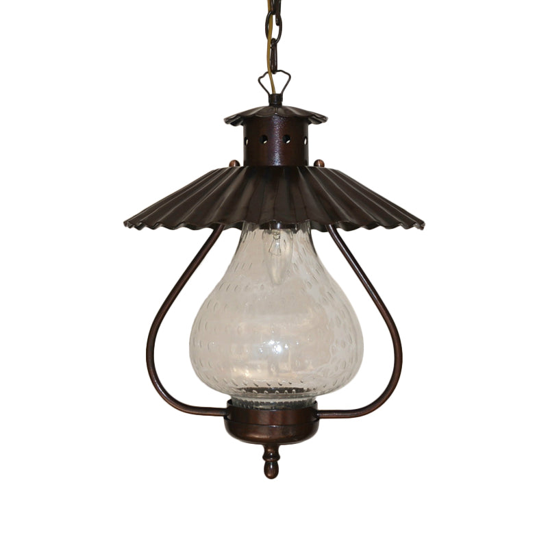 Vintage Crackle Glass Lantern Pendant Light - Clear 1-Light Ceiling Hanging Fixture