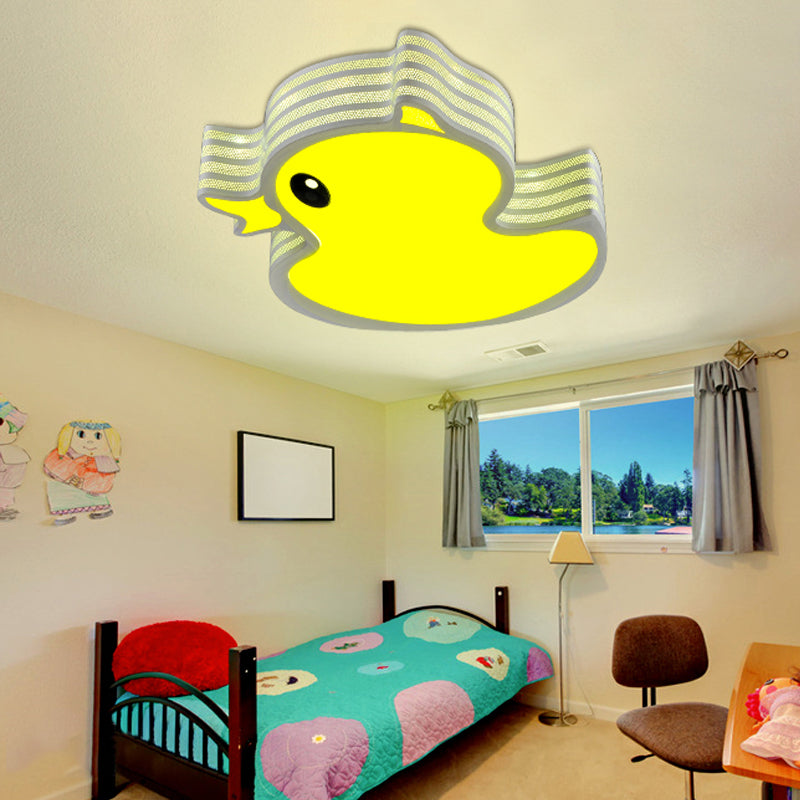 Art Deco Led Ceiling Light: Duck Nursing Room Flush Mount Fixture In Yellow / White