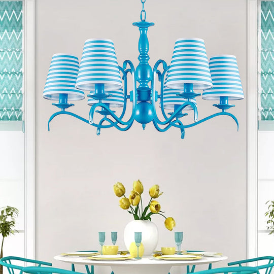 Nautical Blue Pendant Chandelier With Six Bucket Lights Ideal For Living Room Décor