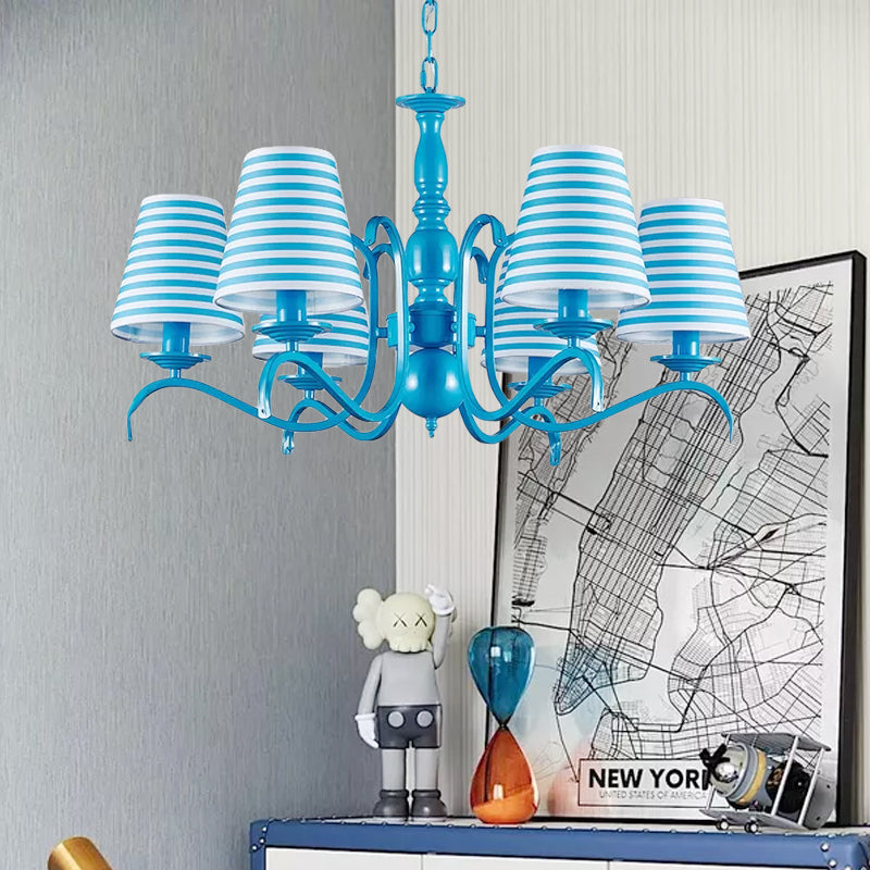 Nautical Blue Pendant Chandelier With Six Bucket Lights Ideal For Living Room Décor