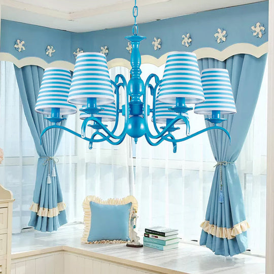 Nautical Blue Pendant Chandelier With Six Bucket Lights Ideal For Living Room Décor