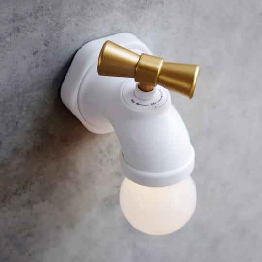 Modern Metal Wall Sconce For Faucet-Themed Kids Bedroom With Lovely One-Light Lamp White