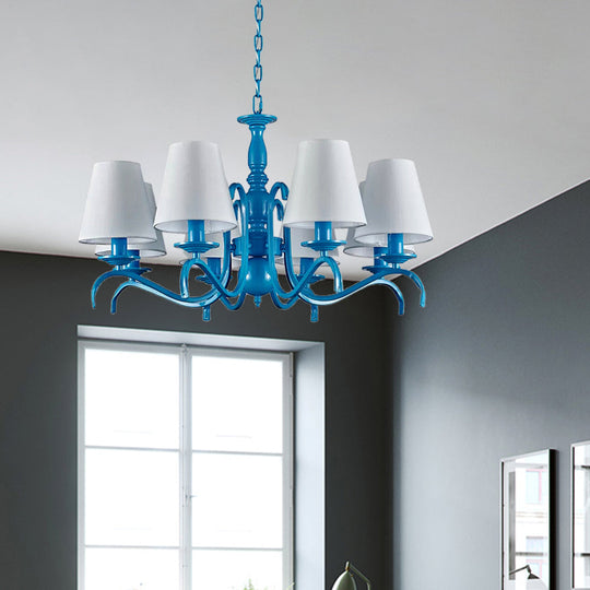 Nautical Suspension Chandelier - Tapered Metal Shade 10 Blue Heads Living Room Light