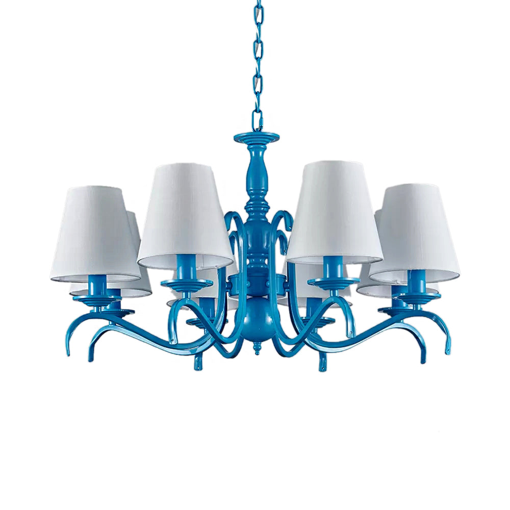 Nautical Suspension Chandelier - Tapered Metal Shade 10 Blue Heads Living Room Light