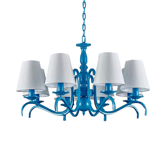 Nautical Suspension Chandelier - Tapered Metal Shade 10 Blue Heads Living Room Light