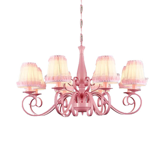 8-Head Tapered Shade Chandelier With Pink Metal Pendant For Hotel & Restaurant