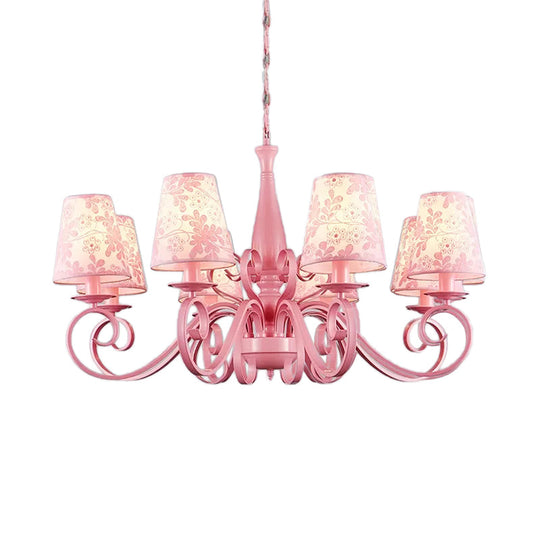 8-Head Tapered Shade Chandelier With Pink Metal Pendant For Hotel & Restaurant