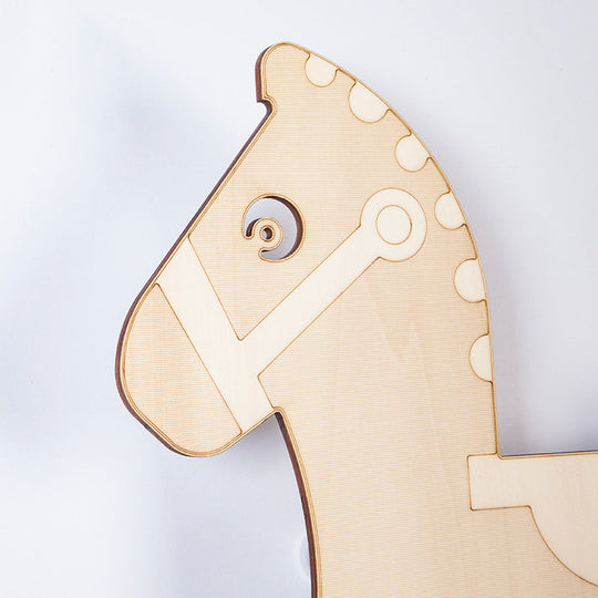 Rocking Horse Sconce: Kids Led Wall Lamp Beige Wooden Creative Light For Living Room