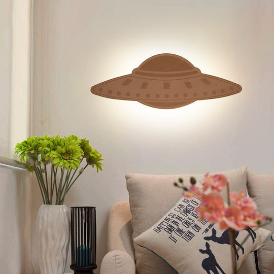 Creative Wood Spaceship Ufo Sconce Light In Beige - Cool Wall For Dining Room & Restaurant