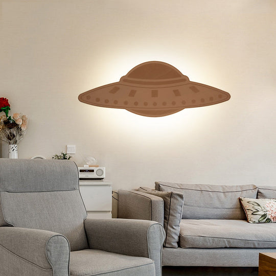 Creative Wood Spaceship Ufo Sconce Light In Beige - Cool Wall For Dining Room & Restaurant