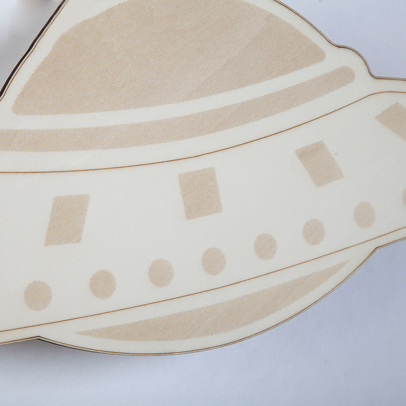 Creative Wood Spaceship Ufo Sconce Light In Beige - Cool Wall For Dining Room & Restaurant